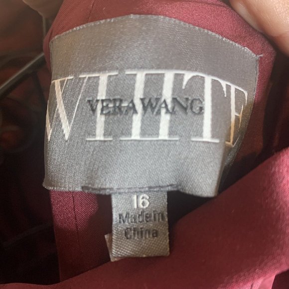 White Vera Wang Wine Red Halter Neck Formal Gown Prom Back Slit - Picture 12 of 15